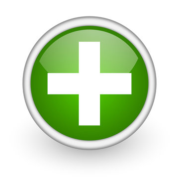 emergency green circle glossy web icon on white background