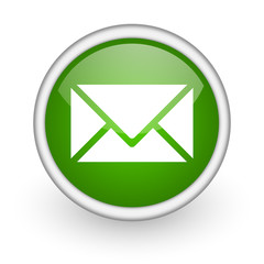 mail green circle glossy web icon on white background