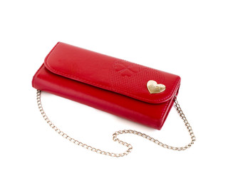 Red purse with chain