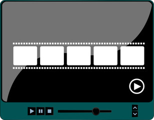 Browser video player with film strip on the white background