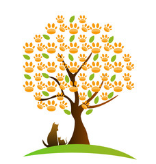 Cat , dog and footprint tree logo vector