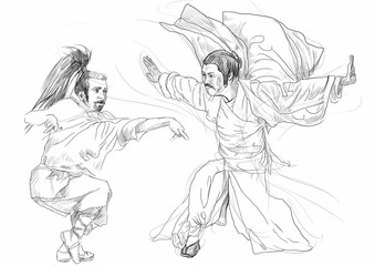 Kung Fu, Chinese martial art. /// A hand drawn illustration