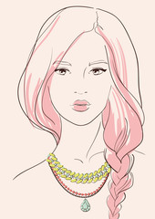 Beautiful woman in jewelry necklace vector illustration - 49184383