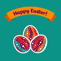 Easter card with eggs and banner.