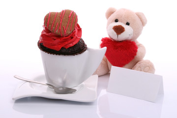 Valentine's Day coffee and cupcake - obrazy, fototapety, plakaty