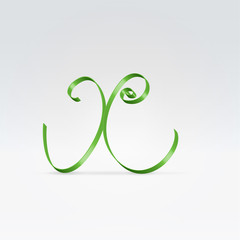 Thin green satin ribbon typeface