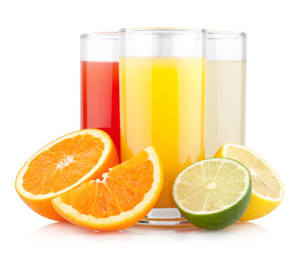 Fresh citrus juices with different citruses