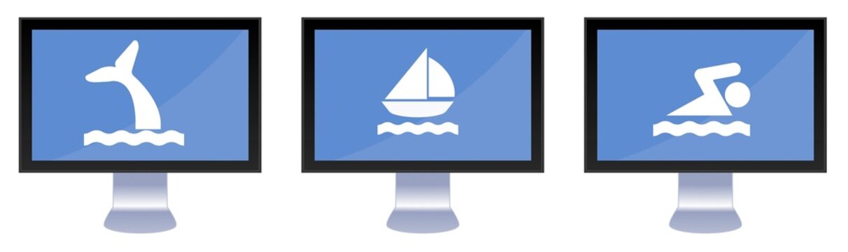 Ecrans de t&eacute;l&eacute;vision : Baleine, bateau et nageur