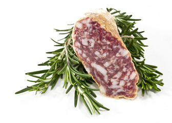 slices of salame and rosemary