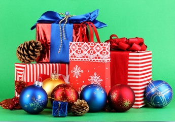 New Year composition of New Year's decor and gifts