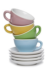 Teacups stacked on a white background. Clipping path included