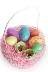 Easter Basket with Colorful Easter Eggs