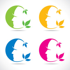 abstract  colorful faces with leaf stock vector