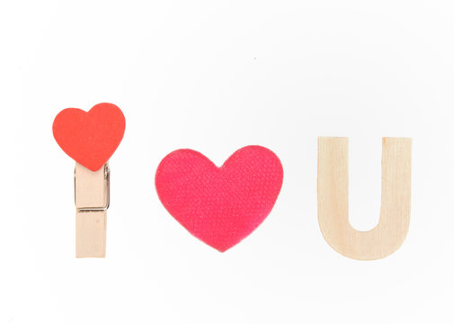i love you speel with wood heart red clip