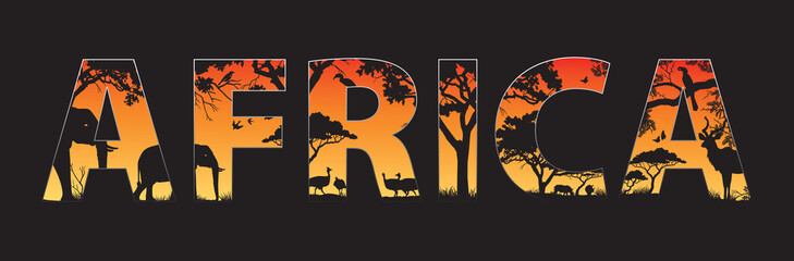 Africa silhouette with African wild animals © lindybug