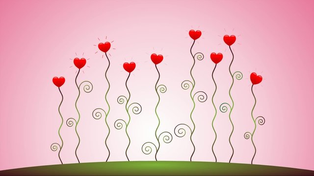 Herzblumen wachsen vor rosafarbenem Himmel &ndash; Animationsfilm
