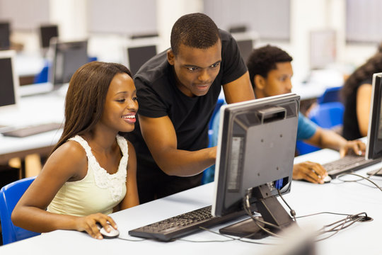 group african university students in computer room