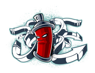 Graffiti image of can with arrows