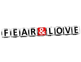 3D Fear and Love Crossword Block text on white background