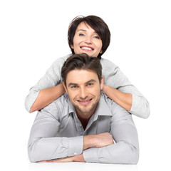 Obraz premium Portrait of happy couple isolated on white
