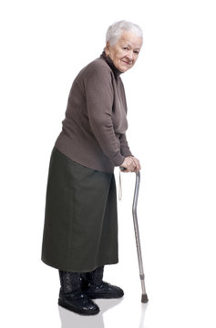Old woman with a cane