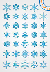 Set of classic snowflakes and alphabetical typeflakes EPS10
