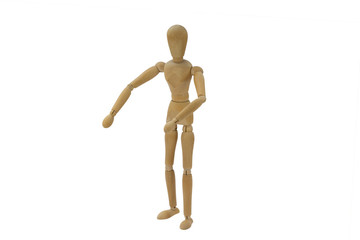 Wooden female doll in action