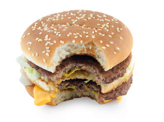 Bitten hamburger isolated on white background