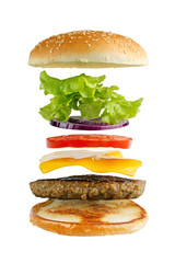 Classic hamburger ingredients, isolated on white