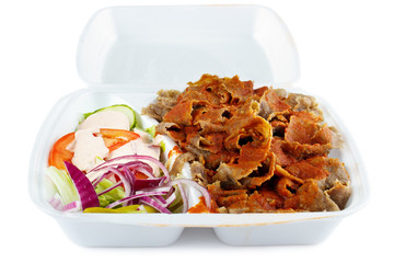 Kebab with salad take-out food in plastic box