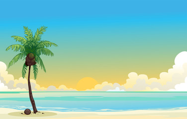 Fototapeta na wymiar Kokosowe palmy i błękitne morze