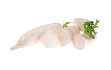 Daikon radishes isolated on white background