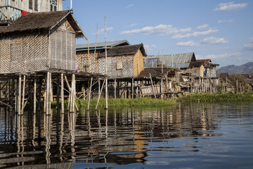 Myanmar, village on the lake