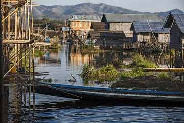 Myanmar, village on the lake