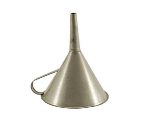 vintage metallic funnel hopper tool isolated white
