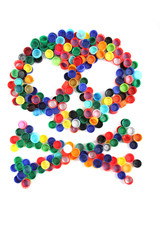 human skull from the plastic caps