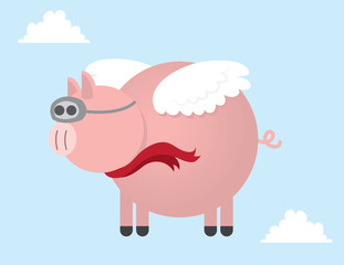 Pig flying through the sky