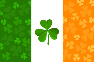 Irish flag with shamrock pattern. Vector illustration.