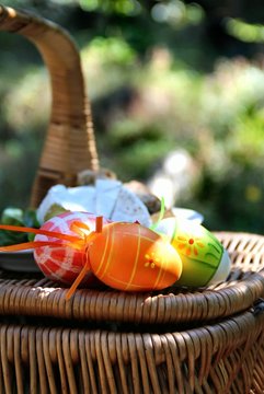Easter colored eggs and basket
