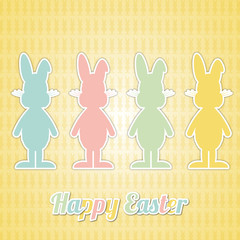 four happy easter bunny colorful background