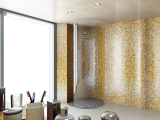Rund Glas Dusche im Mosaik Badezimmer