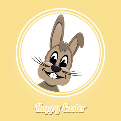 happy easter brown bunny on yellow background