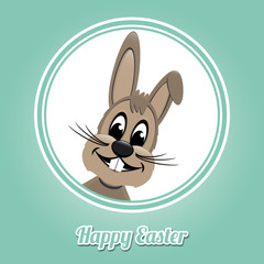 happy easter brown bunny on green background