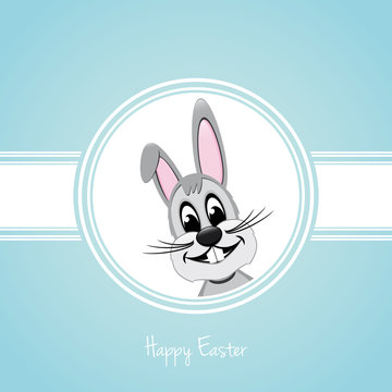 happy easter gray bunny on blue background