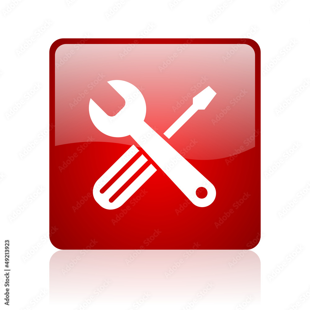 Aufkleber tools red square glossy web icon on white background