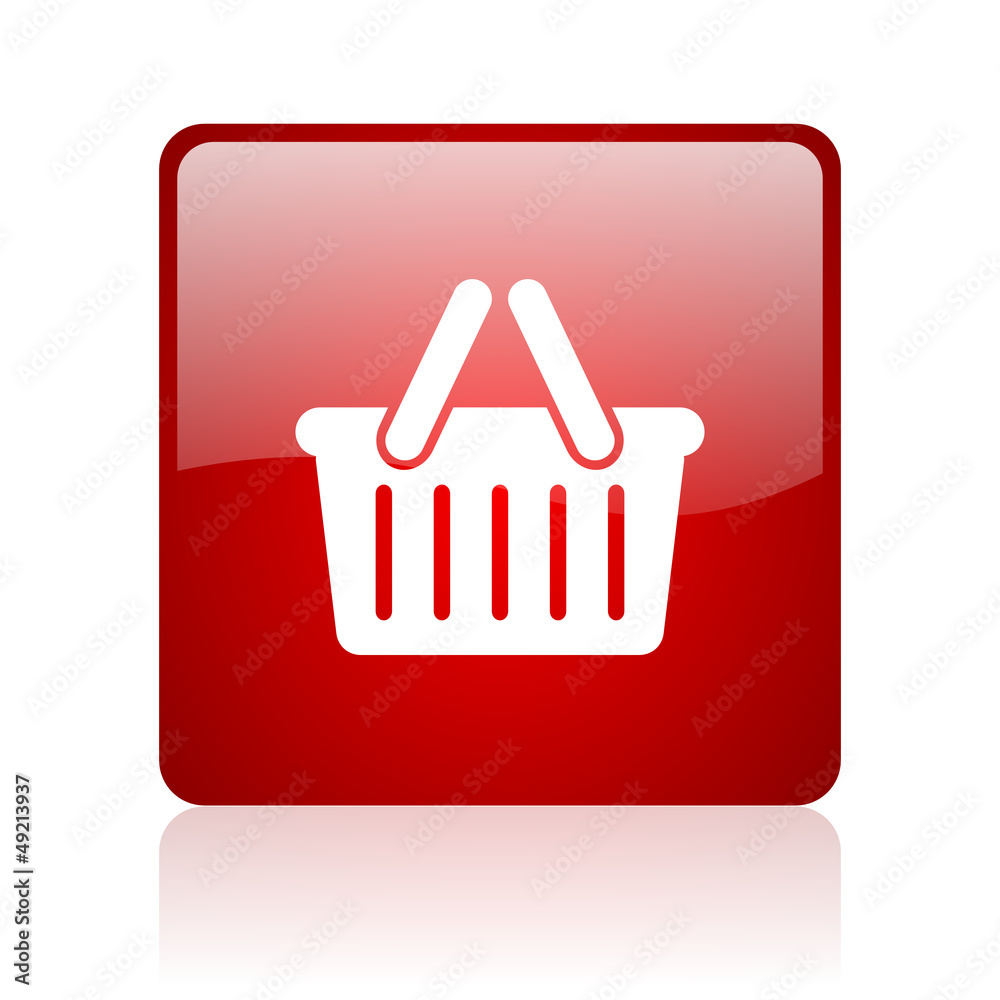 Aufkleber shopping cart red square glossy web icon on white background