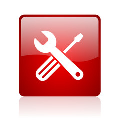 tools red square glossy web icon on white background