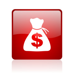 money red square glossy web icon on white background