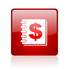money red square glossy web icon on white background