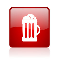 beer red square glossy web icon on white background